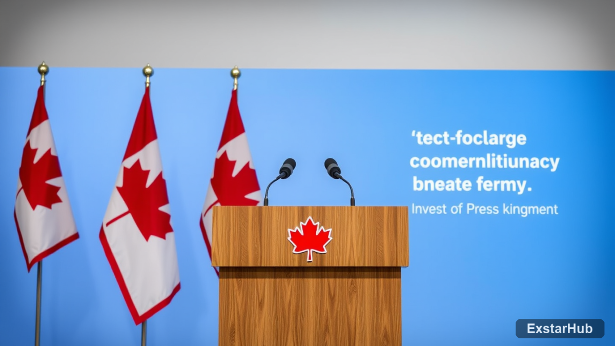 Canadian government press briefing symbolizing investment in artificial intelligence technology.
