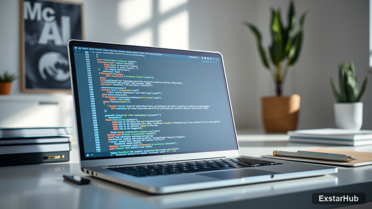 Modern laptop displaying local multimodal AI code for development.