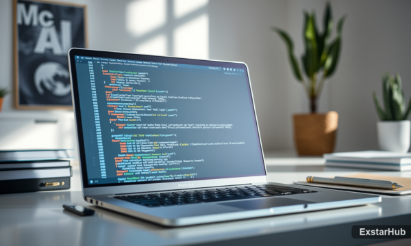 Modern laptop displaying local multimodal AI code for development.