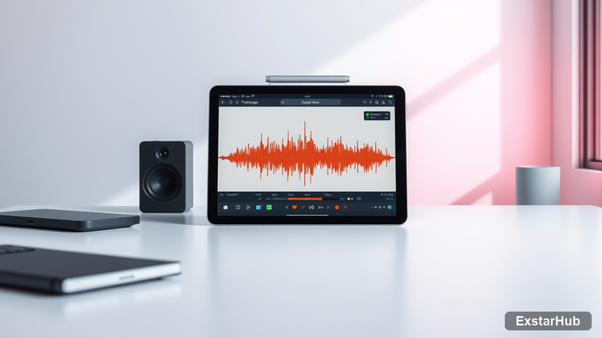 Apple iPad Pro displaying audio processing graphics showcasing Siri apple intelligence updates.