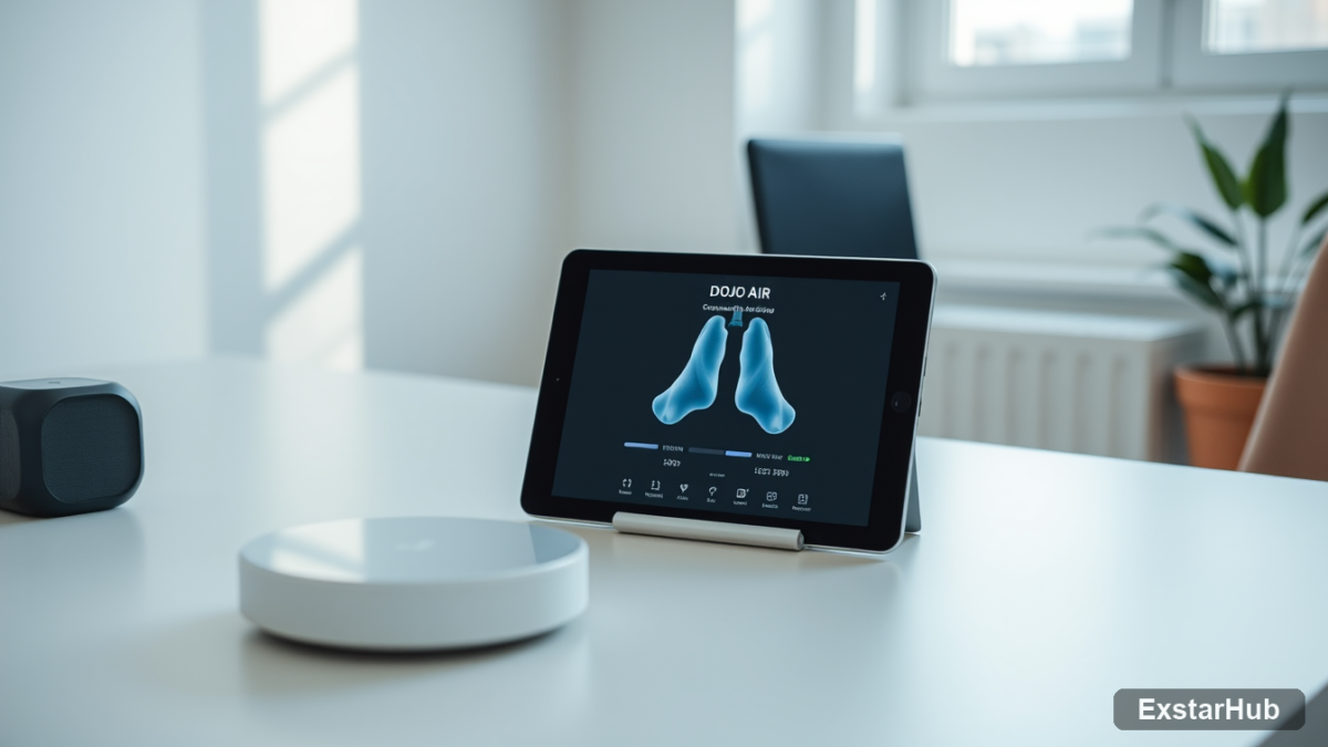 DOJO Air breath training device in a modern workspace setting.