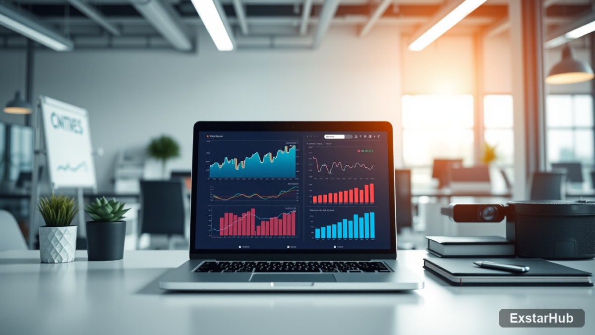 Financial charts and graphs on a laptop screen, representing an AI snapshot tool for tax preparation.