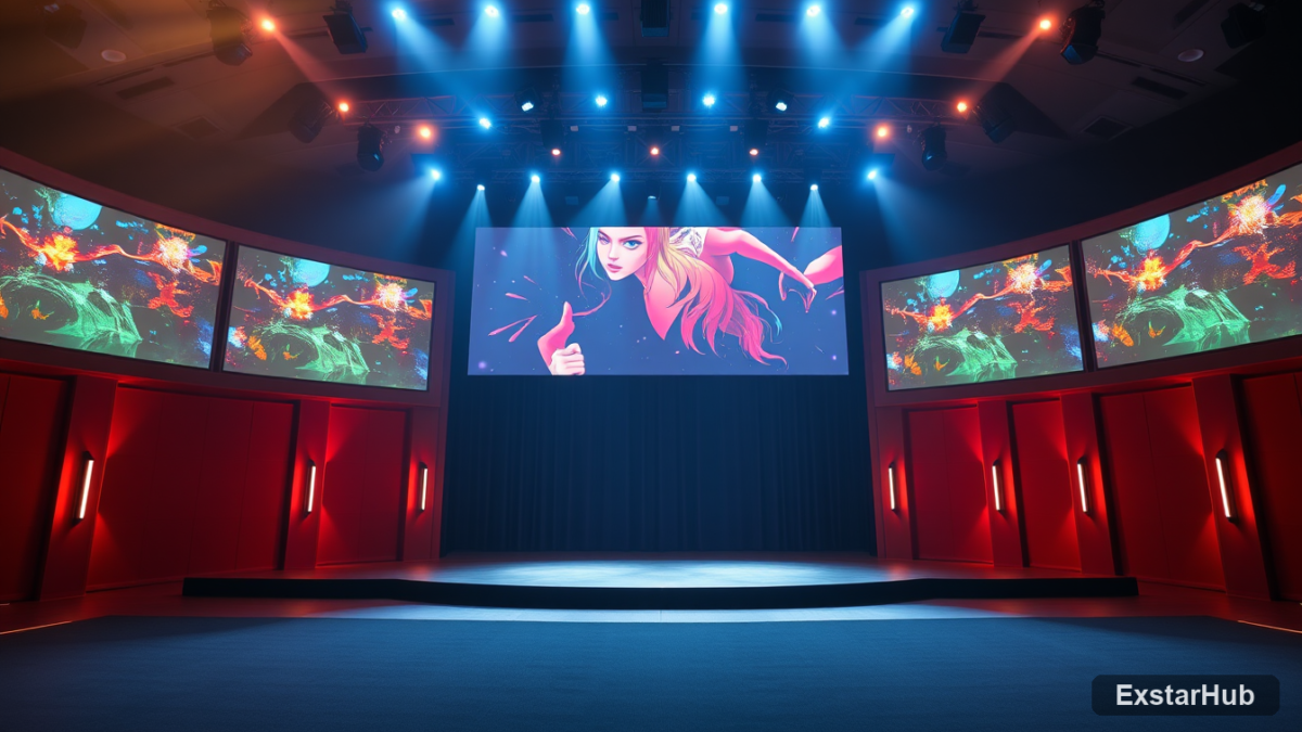 Summer Game Fest showcase stage with gaming visuals and lighting.