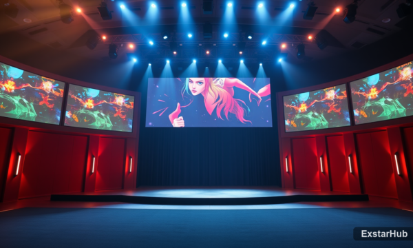 Summer Game Fest showcase stage with gaming visuals and lighting.