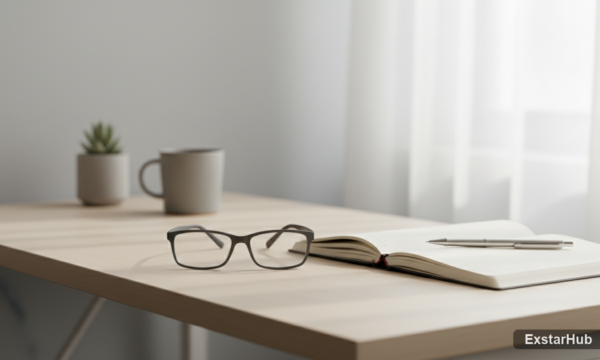 Meta AI glasses on a desk showcasing wearable technology and innovation.