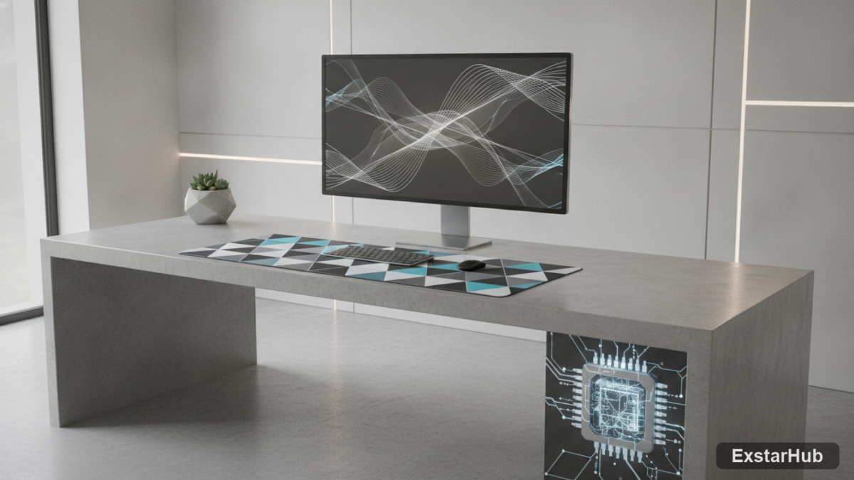 Stylized workspace representing a majorana 2 quantum chip development.