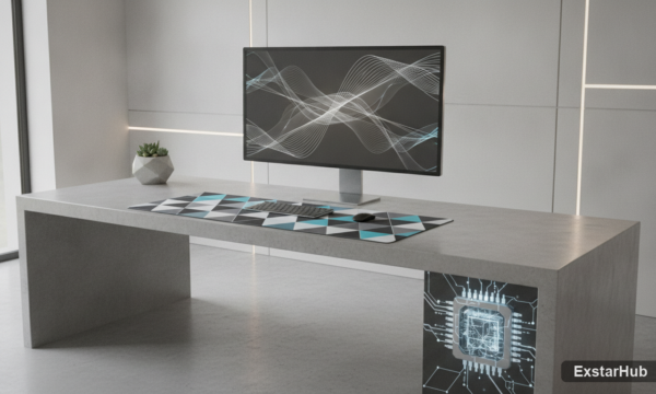 Stylized workspace representing a majorana 2 quantum chip development.