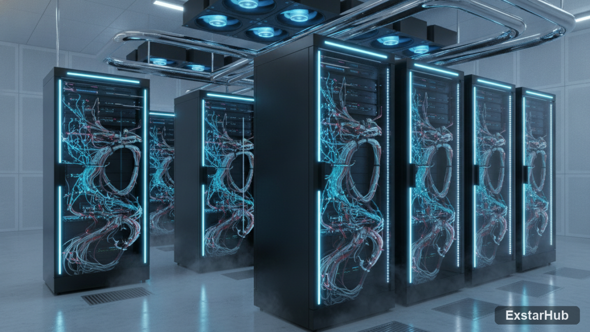 Modern server room representing AI infrastructure and technological advancement.