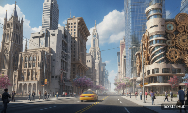 AI-generated city street with a taxi speeding by, illustrating the controversy around Crazy Taxi: World Tour's generative AI.