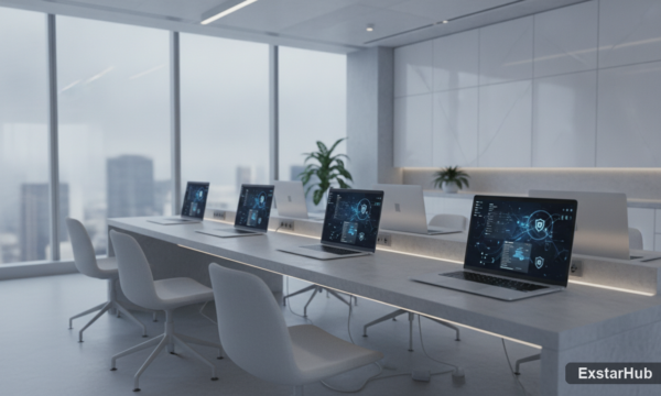 Windows 11 secure boot diagnostics on a laptop screen in an office environment.