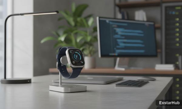 Apple Watch Series 10 Ultra on charging stand showcasing watchOS 27 siri ai features.
