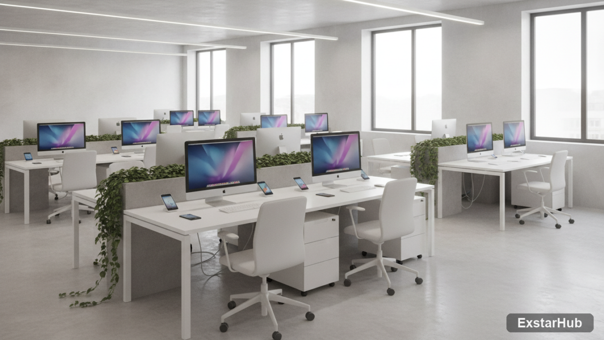 Apple hardware and devices in a modern workspace showcasing Apple siri ai integration.