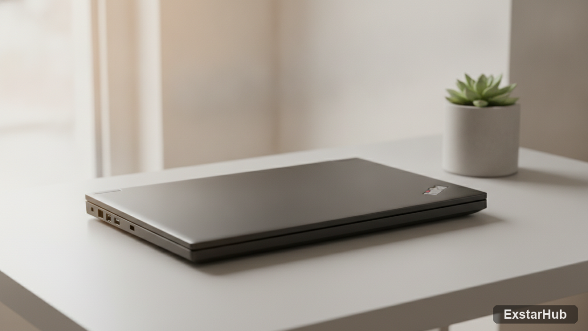 Lenovo ThinkPad T1g Gen 8 laptop in a modern workspace