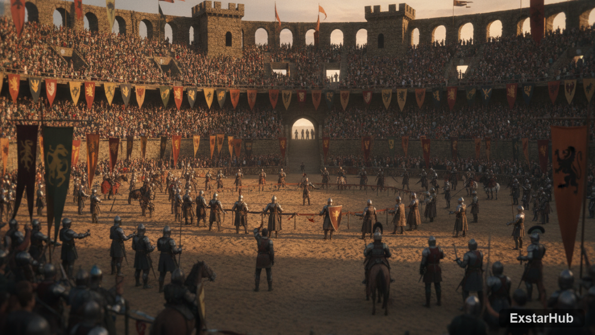 Fire Emblem Fortune's Weave tournament arena, showcasing the game’s setting and competition.