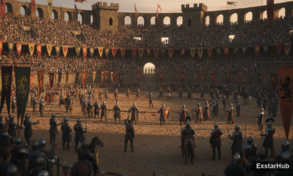 Fire Emblem Fortune's Weave tournament arena, showcasing the game’s setting and competition.