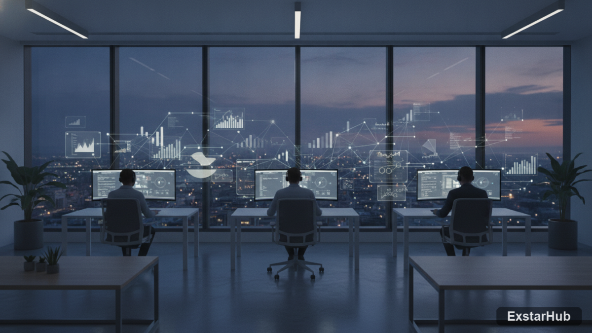 Modern office scene representing big tech ai investment and financial technology.