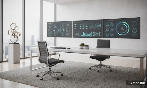 Data management office showcasing Claude Fable 5 data retention concerns.