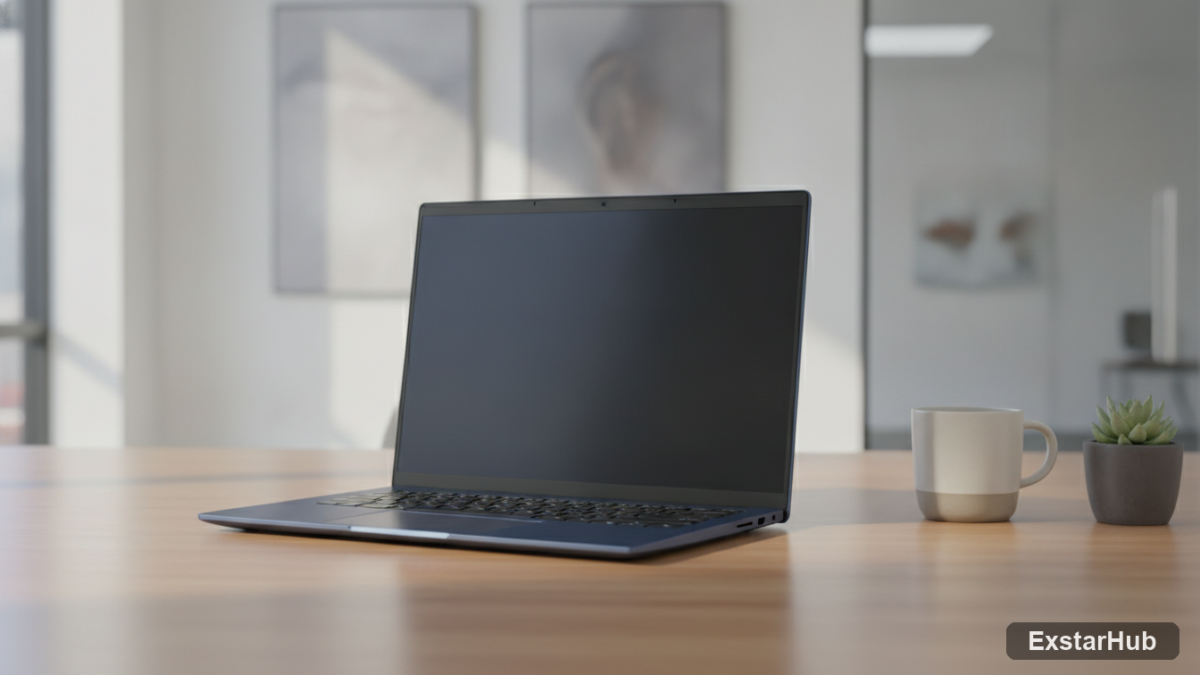 ASUS Zenbook A14 laptop on a desk showcasing its slim design and modern aesthetic.