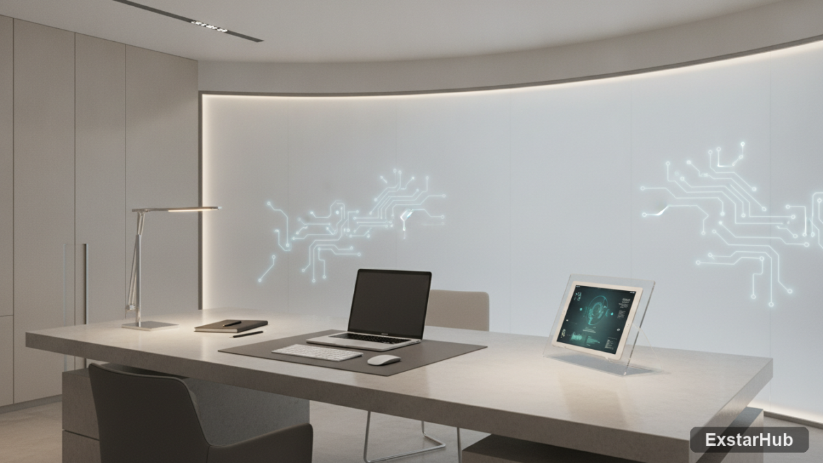 Modern tech workspace symbolizing Intel's bofa rating upgrade and advancement in chip manufacturing.