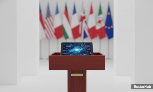 Press briefing podium symbolizing discussions about ai political infiltration.