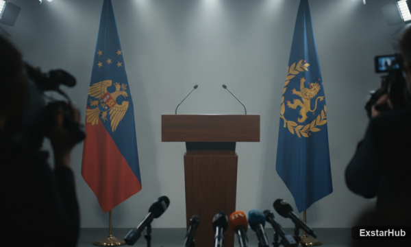 Government press briefing podium symbolizing the legal proceedings around OpenAI ChatGPT lawsuit.