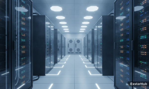 AI server room representing the rapid advancement of artificial intelligence.