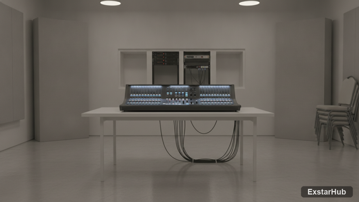 Gaming showcase preparation room with mixing console – summer game fest waiting room music