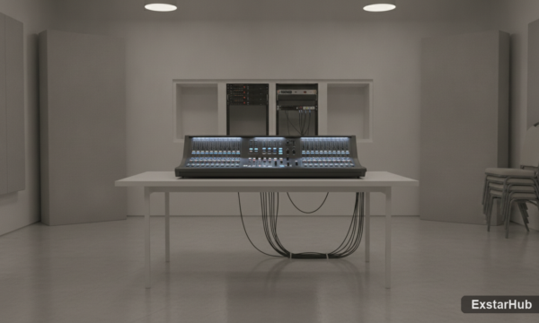 Gaming showcase preparation room with mixing console – summer game fest waiting room music