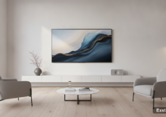 Samsung S99H OLED TV in a modern living room showcasing its unique design