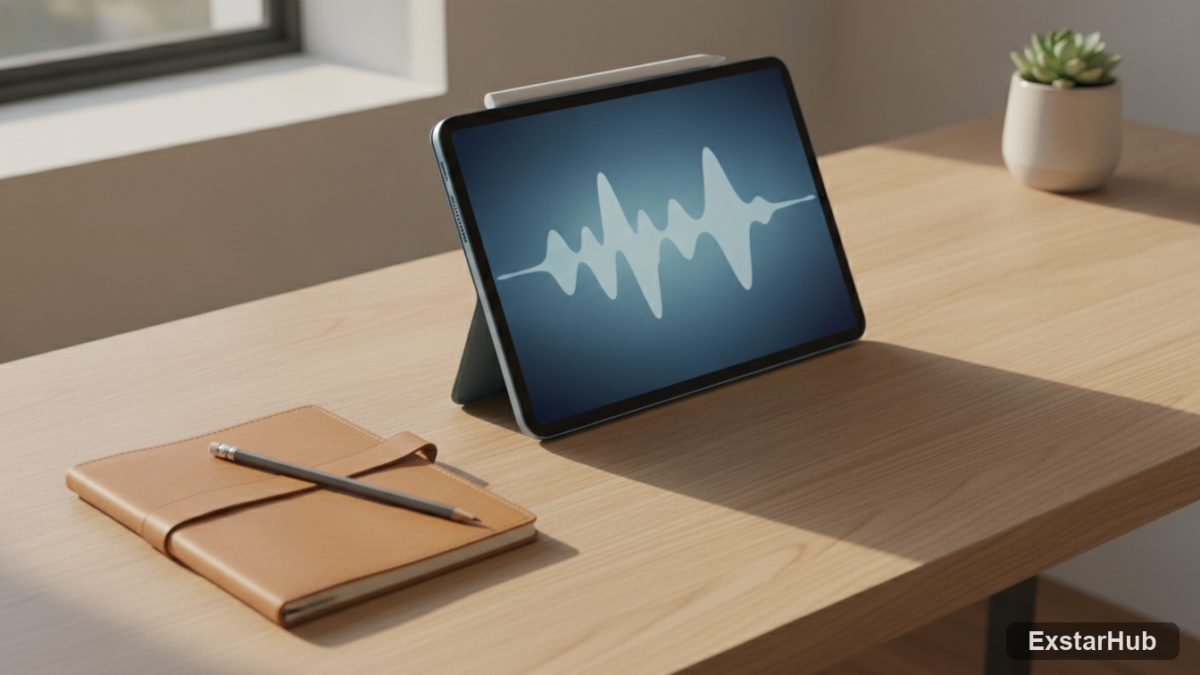 iPad Air M3 on desk with notebook and pencil. Tablet review.