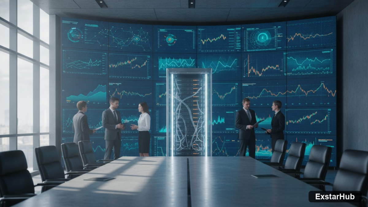 A high-tech corporate server room representing Palantir AI sovereignty and secure data infrastructure.