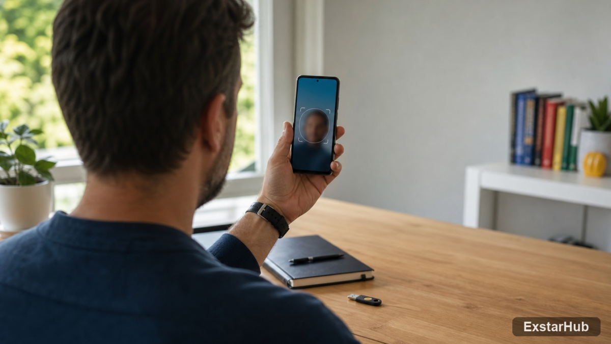 Google selfie video sign-in represented by a user completing a secure camera-based identity check
