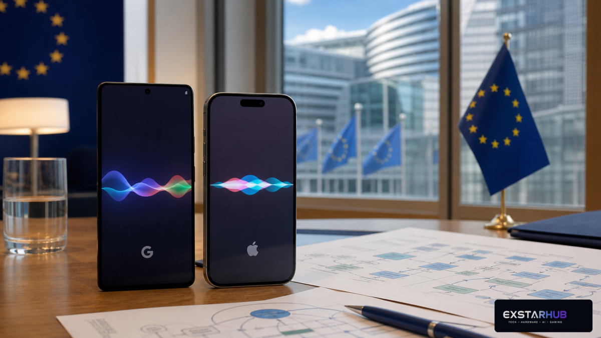 Google Android and Apple iPhone devices facing EU AI assistant interoperability rules.