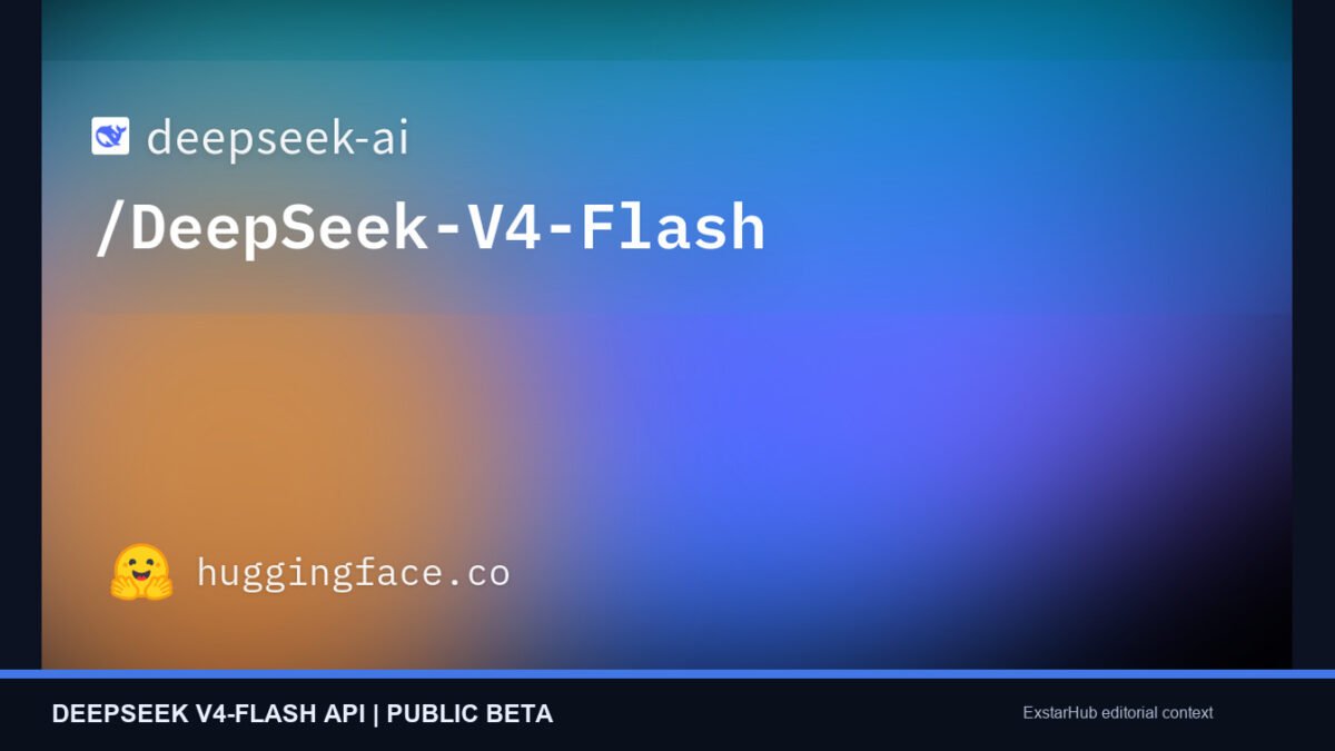 Official Hugging Face social preview for the deepseek-ai/DeepSeek-V4-Flash model, used with a factual public-beta editorial ribbon.