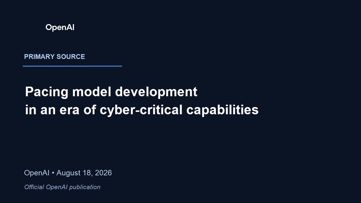 Official OpenAI wordmark and source-title card for the OpenAI cyber safeguards update, August 18 2026